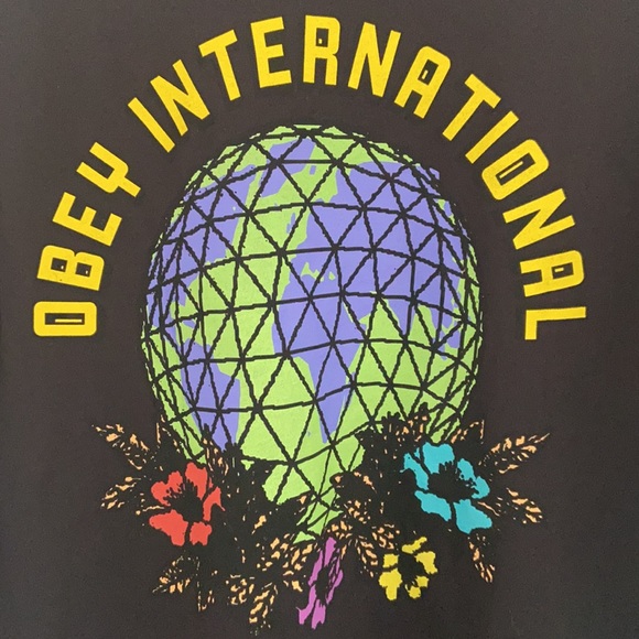Obey floral globe black tee shirt mens short sleeve t-shirt small NWT - Picture 7 of 8